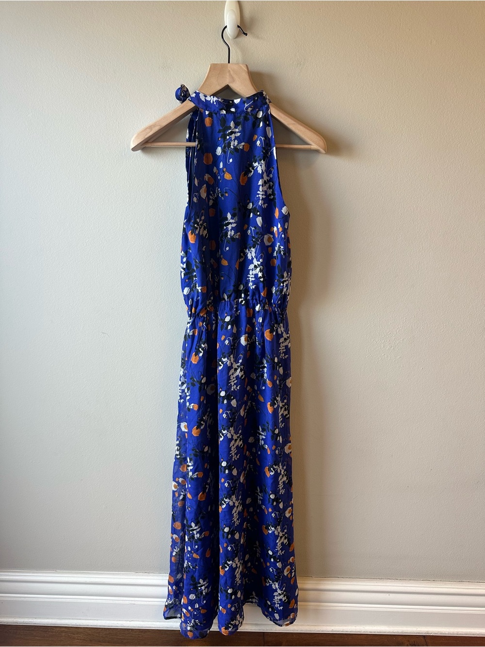 Ridley 100% Silk Blue Floral Halter Maxi Dress - Picture 2 of 7